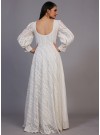 Classic Off-White Lucknowi Embroidered Floor Length Gown